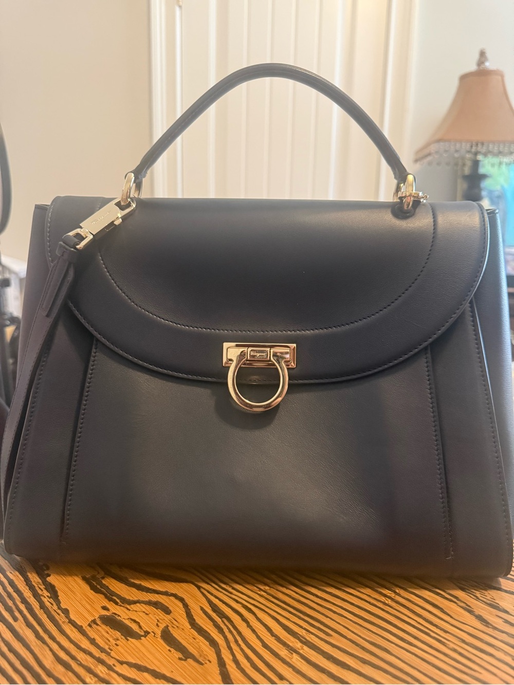 NWOT Ferragamo Sofia Rainbow navy blue Leather Top-Handle Satchel - w/COA